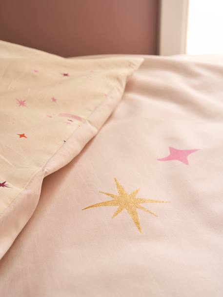 Reversible BIRDY duvet cover set + pillowcase for children, made with recycled cotton rosy - vertbaudet enfant 