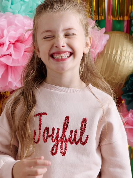 Christmas Sweatshirt with Sequinned Message for Girls rosy - vertbaudet enfant 