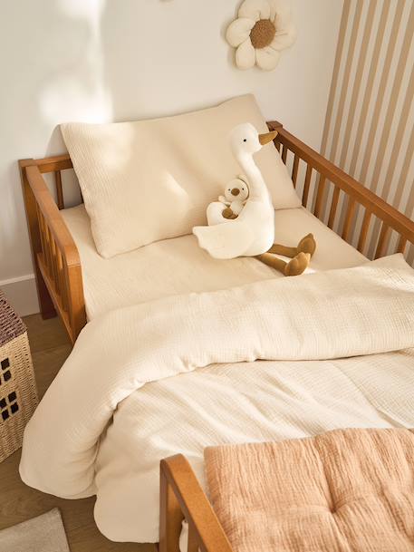 Plain Duvet Cover + Pillowcase Set in Organic Cotton* Gauze for Babies ochre+sage green+vanilla - vertbaudet enfant 