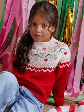Fille-Pull, gilet, sweat-Pull-Pull fille noël jacquard 