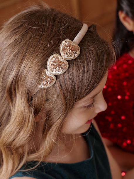 Serre-tête coeurs à sequins fille argent+or - vertbaudet enfant 