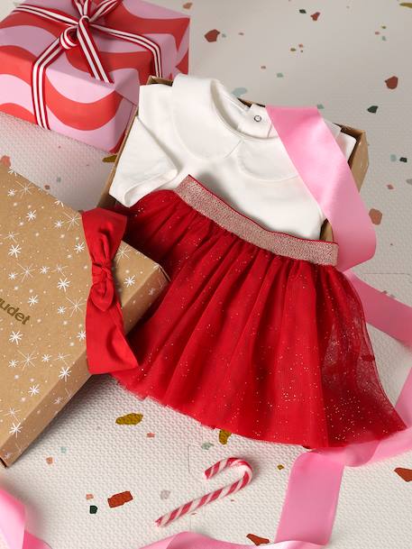 Baby girl set T-shirt skirt band for head accessories for hair Christmas gift box red - vertbaudet enfant 