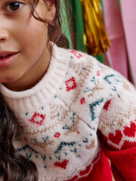 Girl's Christmas jacquard jumper red - vertbaudet enfant 