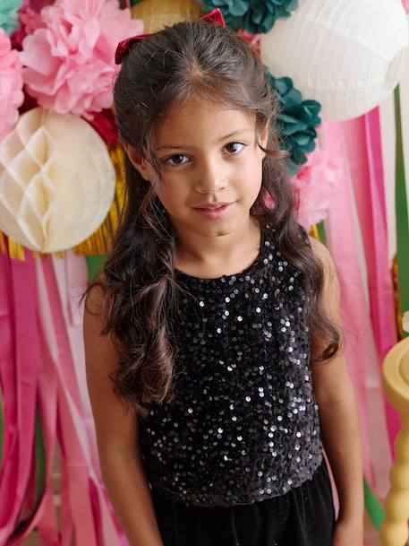 Velour Jumpsuit with Sequins for Girls black - vertbaudet enfant 