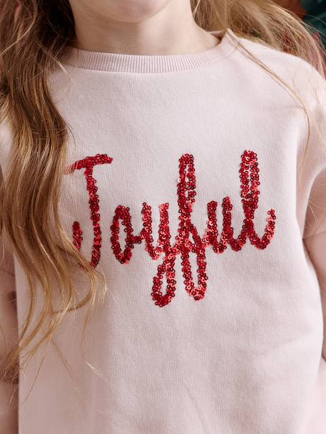 Christmas Sweatshirt with Sequinned Message for Girls rosy - vertbaudet enfant 