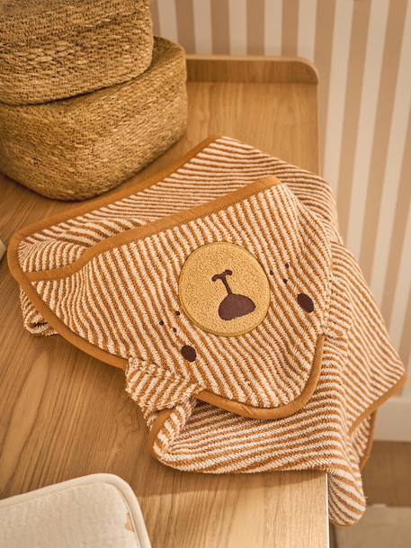 Bath cape + PETIT OURS wash mitt, with recycled cotton striped beige - vertbaudet enfant 