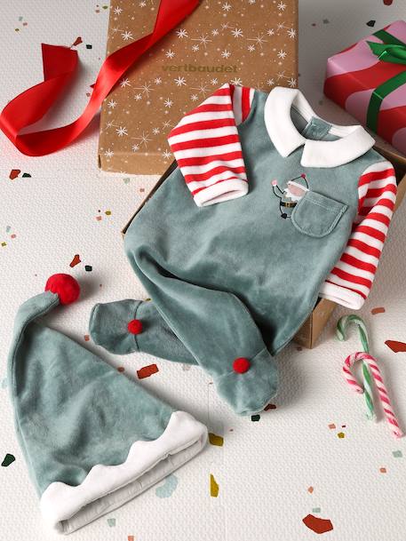 Unisex Christmas Set, Sleepsuit + Beanie, for Babies Green - vertbaudet enfant 