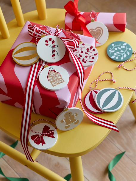 Lot de 10 boules de Noël en bois MOONY rouge imprimé - vertbaudet enfant 