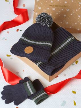 -Coffret Noël bonnet renne + snood + moufles/gants garçon