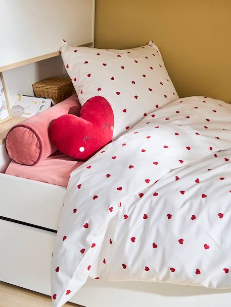 Duvet Cover Set + Pillowcase with Recycled Cotton for Children, HEARTS printed white - vertbaudet enfant 