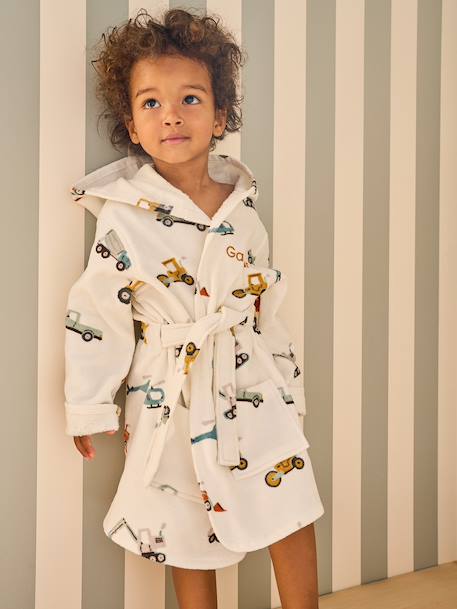 Peignoir de bain Enfant CHANTIER personnalisable, avec coton recyclé blanc imprimé - vertbaudet enfant 