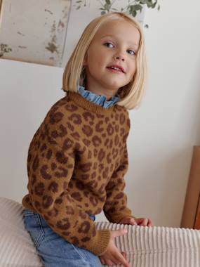 Girls-Cardigans, Jumpers & Sweatshirts-Jumpers-Girl's jumper from the Leopard Family capsule collection with chambray collar