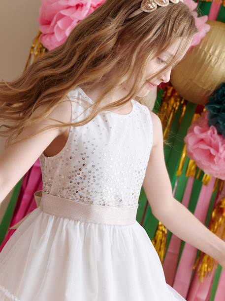 Robe fille noël à sequins et tulle écru - vertbaudet enfant 