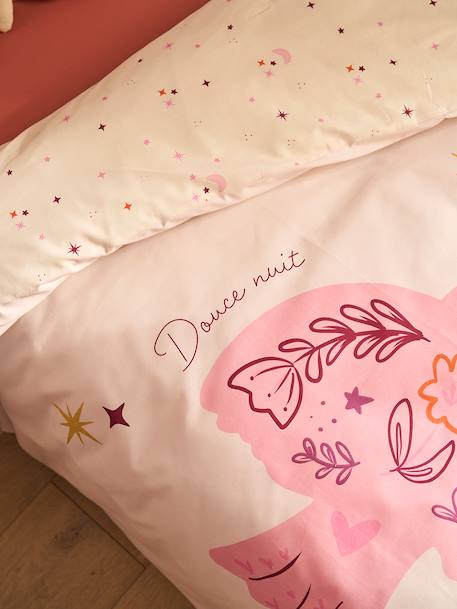 Reversible BIRDY duvet cover set + pillowcase for children, made with recycled cotton rosy - vertbaudet enfant 