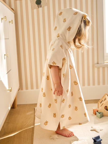 Customisable PETIT OURS baby bath poncho, with recycled cotton printed white - vertbaudet enfant 
