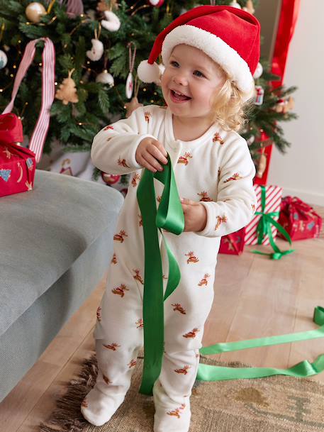 Footed Jumpsuit & Beanie Combo, Christmas Capsule Collection ecru - vertbaudet enfant 