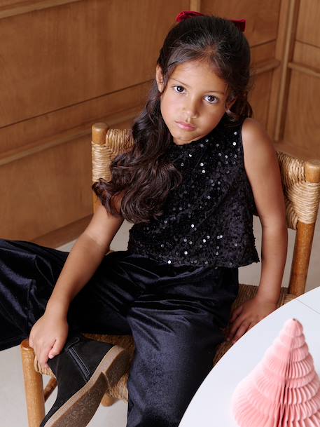 Velour Jumpsuit with Sequins for Girls black - vertbaudet enfant 