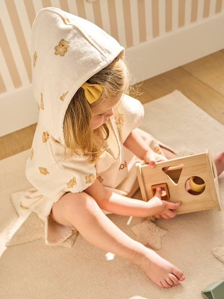 Customisable PETIT OURS baby bath poncho, with recycled cotton printed white - vertbaudet enfant 