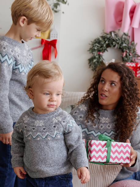 Christmas Jacquard Jumper for Boys, Family Capsule Collection marl grey - vertbaudet enfant 