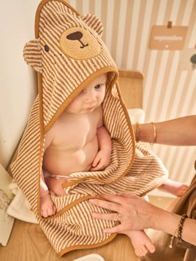 Bedding & Decor-Bathing-Bath cape + PETIT OURS wash mitt, with recycled cotton 