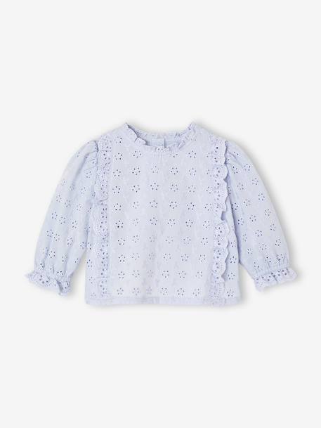 Blouse bébé broderie anglaise à volants blanc+bleu ciel+rose bonbon - vertbaudet enfant 