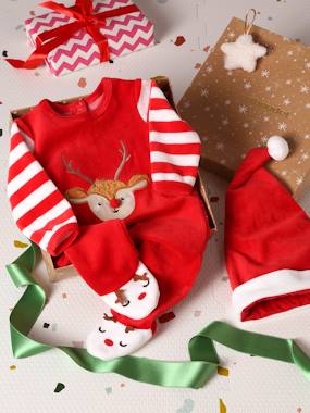 -Coffret cadeau noël pyjama en velours et bonnet bébé 