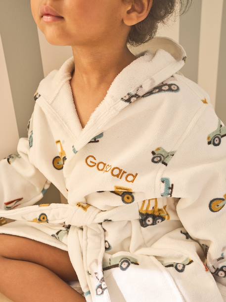 CONSTRUCTION bathrobe for children, with recycled cotton printed white - vertbaudet enfant 