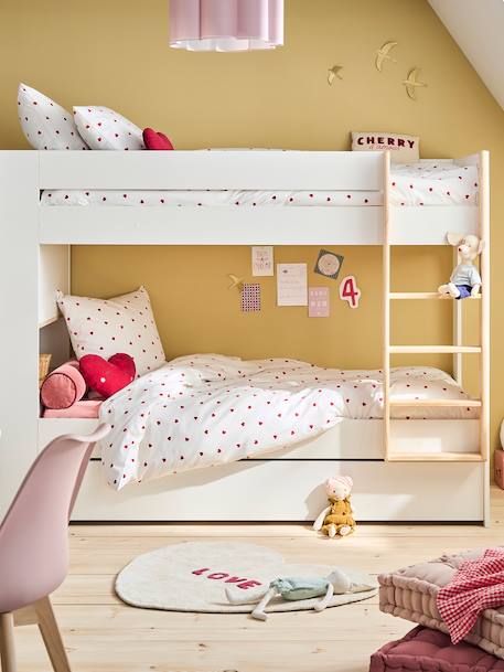 Duvet Cover Set + Pillowcase with Recycled Cotton for Children, HEARTS printed white - vertbaudet enfant 