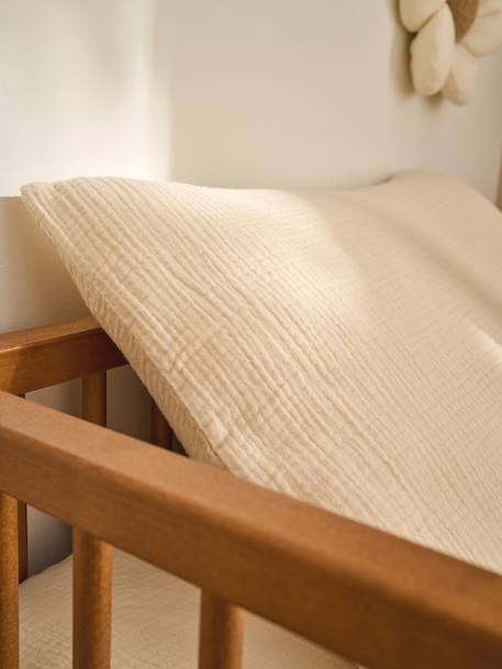Plain Duvet Cover + Pillowcase Set in Organic Cotton* Gauze for Babies ochre+sage green+vanilla - vertbaudet enfant 