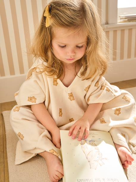 Customisable PETIT OURS baby bath poncho, with recycled cotton printed white - vertbaudet enfant 