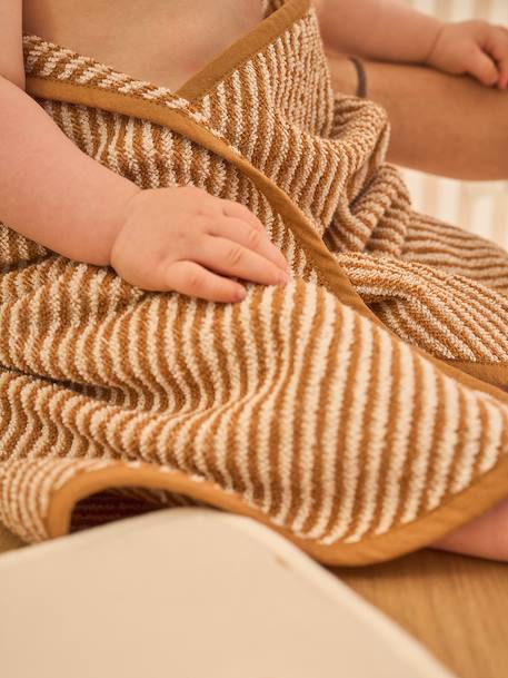 Bath cape + PETIT OURS wash mitt, with recycled cotton striped beige - vertbaudet enfant 