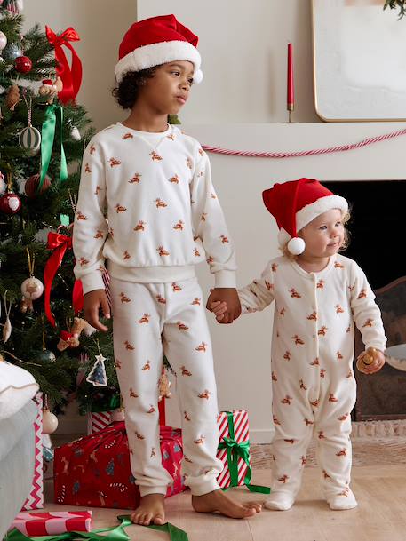 Footed Jumpsuit & Beanie Combo, Christmas Capsule Collection ecru - vertbaudet enfant 