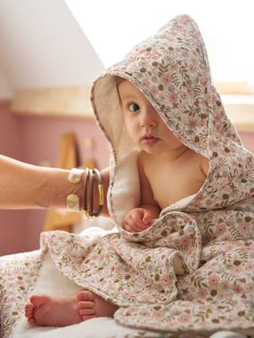 Cotton Muslin Bath Cape + Wash Mitt, FLORA  - vertbaudet enfant