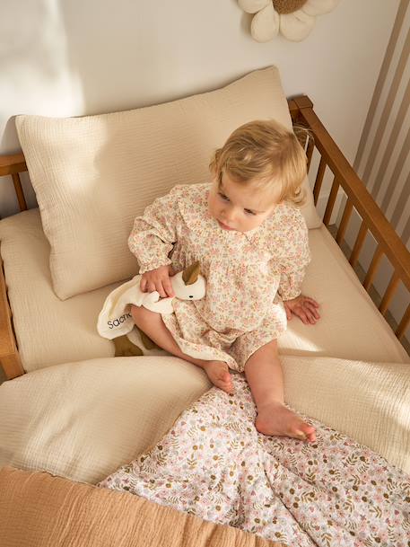 Plain Duvet Cover + Pillowcase Set in Organic Cotton* Gauze for Babies ochre+sage green+vanilla - vertbaudet enfant 