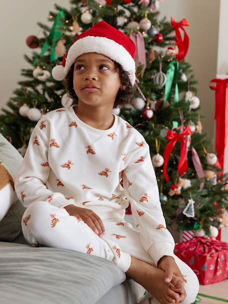 Unisex Velour Pyjamas & Beanie Set, Christmas Capsule Collection ecru - vertbaudet enfant 