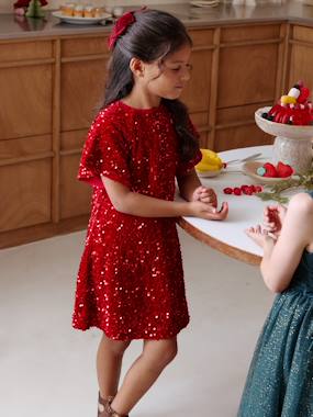 -Robe fille en velours et sequins 