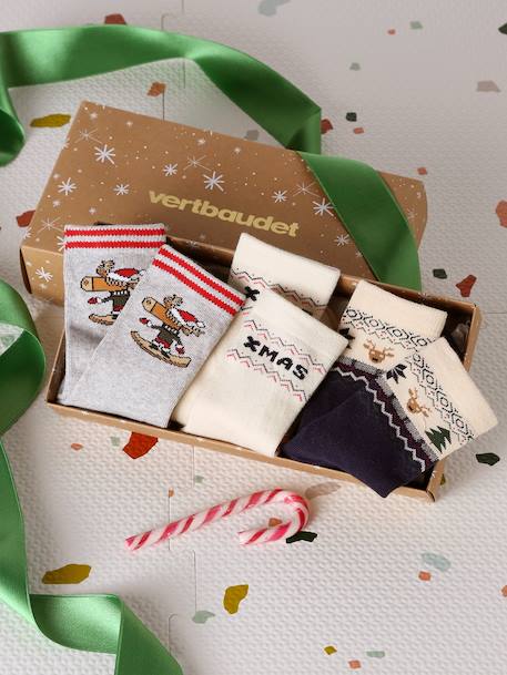 Set of 3 pairs of boys' Christmas socks in bouclé knit ecru - vertbaudet enfant 