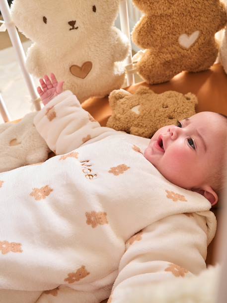 Baby Sleeping Bag with Detachable Long Sleeves, LITTLE BEAR printed white - vertbaudet enfant 