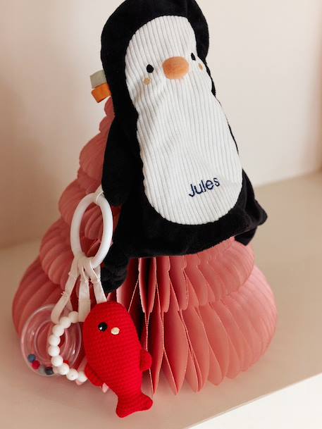 Doudou plat pingouin personnalisable et hochet BANQUISE blanc - vertbaudet enfant 
