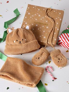 Coffret Noël bonnet ourson, snood et moufles bébé - vertbaudet enfant Bébé-Accessoires-Bonnet, écharpe, gants-Coffret Noël bonnet ourson, snood et moufles bébé