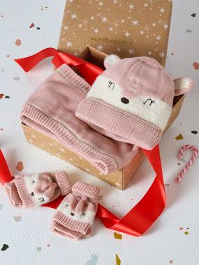Girls-Accessories-Winter Hats, Scarves, Gloves & Mittens-Christmas Set with Beanie + Snood + Gloves/Mittens 