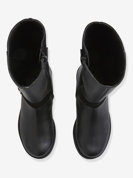Leather Rider Boots, for Girls Black - vertbaudet enfant 