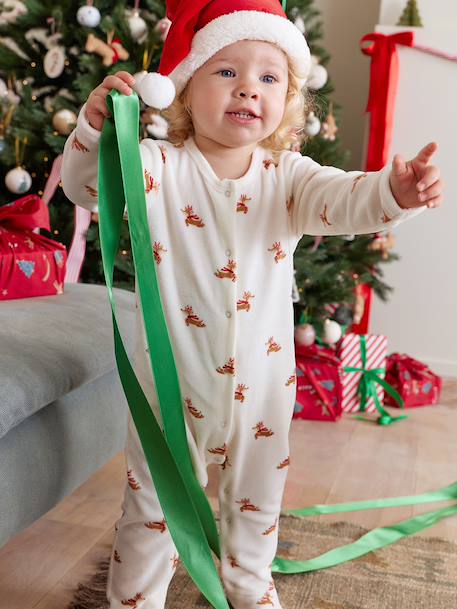 Footed Jumpsuit & Beanie Combo, Christmas Capsule Collection ecru - vertbaudet enfant 