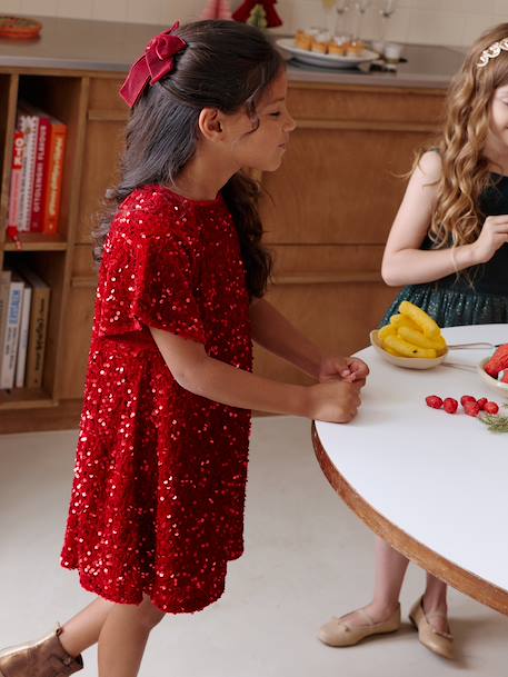 Girl's velvet and sequin dress red - vertbaudet enfant 