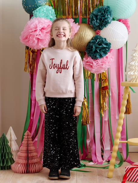 Christmas Sweatshirt with Sequinned Message for Girls rosy - vertbaudet enfant 