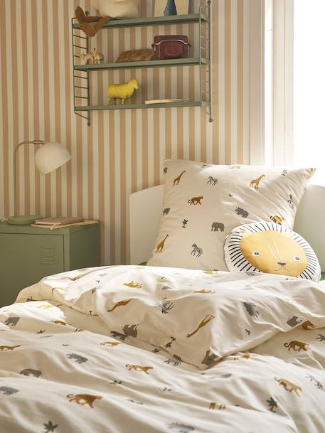 Essential WILD ANIMALS duvet cover set + pillowcase for children, with recycled cotton printed white - vertbaudet enfant 