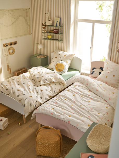 Essential WILD ANIMALS duvet cover set + pillowcase for children, with recycled cotton printed white - vertbaudet enfant 