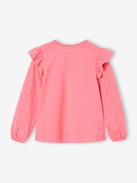 Ruffled Long Sleeve Top for Girls, BASICS ecru+rose - vertbaudet enfant 