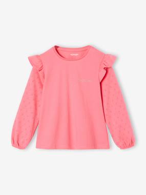 Tee-shirt blouse fille manches longues à volant personnalisable - vertbaudet enfant Fille-T-shirt, sous-pull-T-shirt-Tee-shirt blouse fille manches longues à volant personnalisable