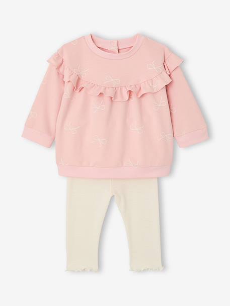 Ensemble bébé fille sweat à volant + legging écru+rose - vertbaudet enfant 